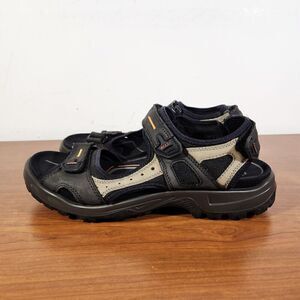 Ecco Yucatan Sandals Men's Black Tan Leather Comfort EU 45 US 11 Hook & Loop